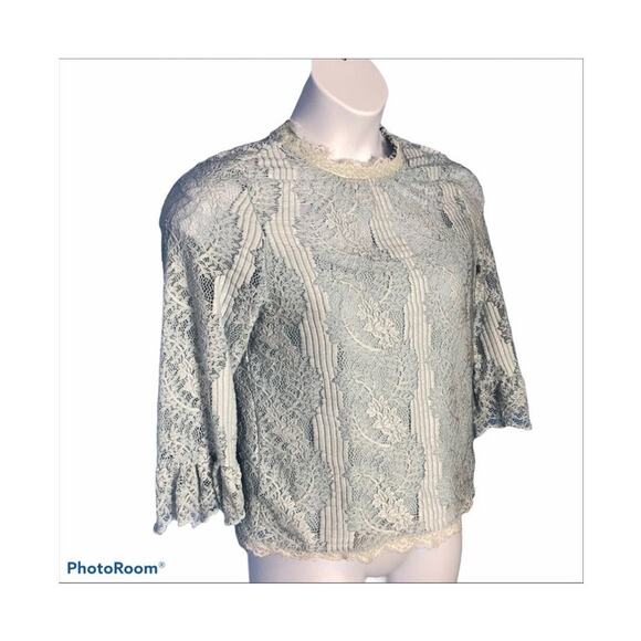 Revolve Heartloom Baby Blue Victorian Lace Blouse Bell Sleeve size Small - Picture 7 of 16